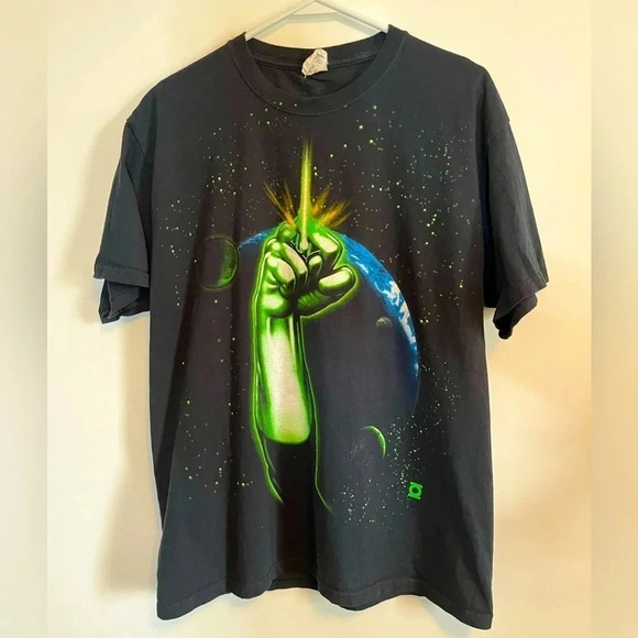 Y2K Green Lantern Black and Green T-Shirt Size  L - Picture 1 of 2